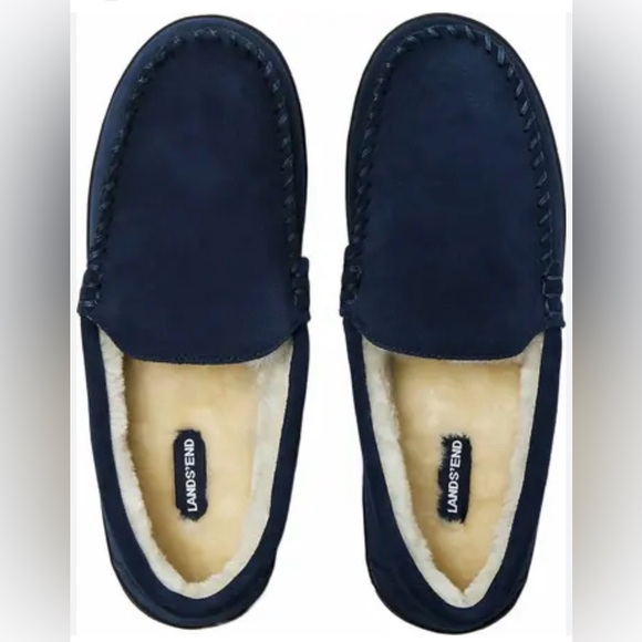 Lands' End Shoes - NWOB Lands' End Women's Blue Suede Moccasin Shearling Lined Slippers Size 8